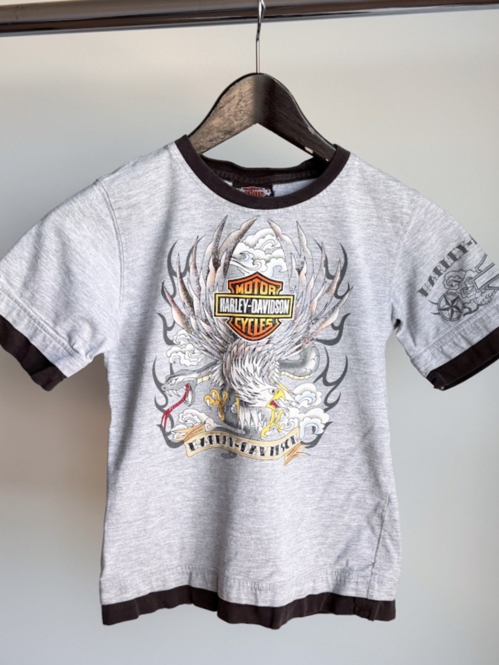 Harley-Davidson Kids Eagle Shield Ringer Tee Gray 13.75x19